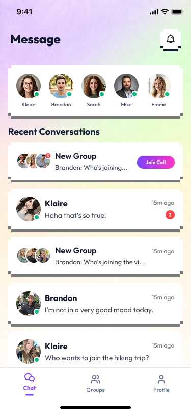 Messages screen